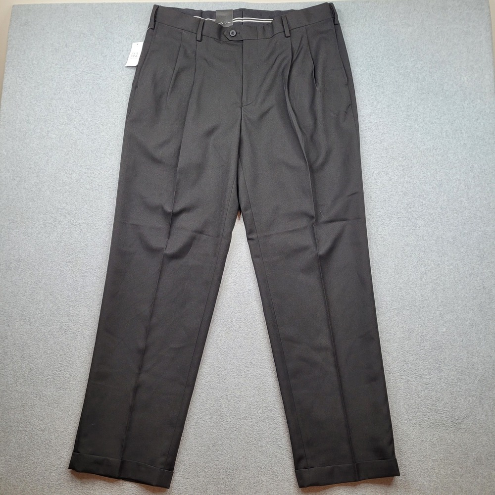Jos. A. Bank Dress Pants Men 38x32 Black Traveler Pleated Traditional Fit New